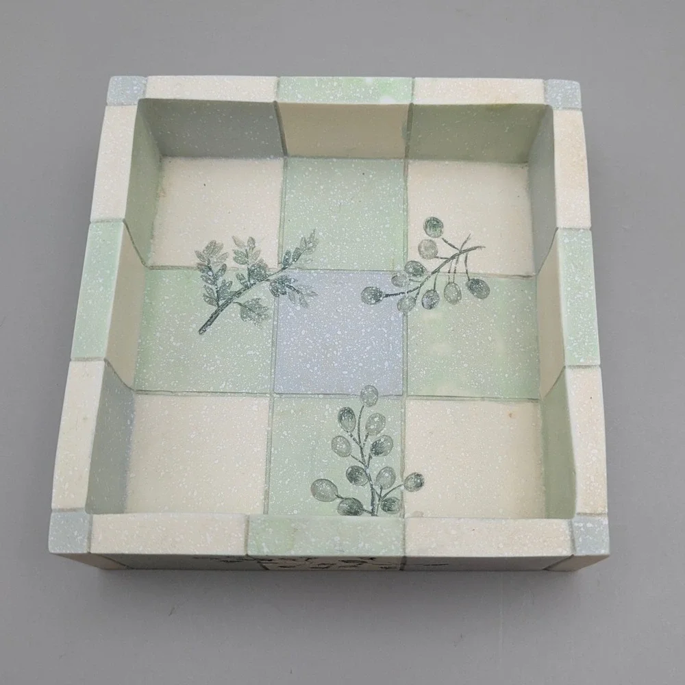 Vintage Croscill Rainier 5 pc Bathroom Set Green Checkerboard Botanical Leaf